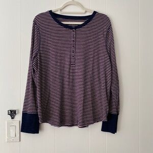Pink and navy striped long sleeve Gap ribbed henley top size XXL